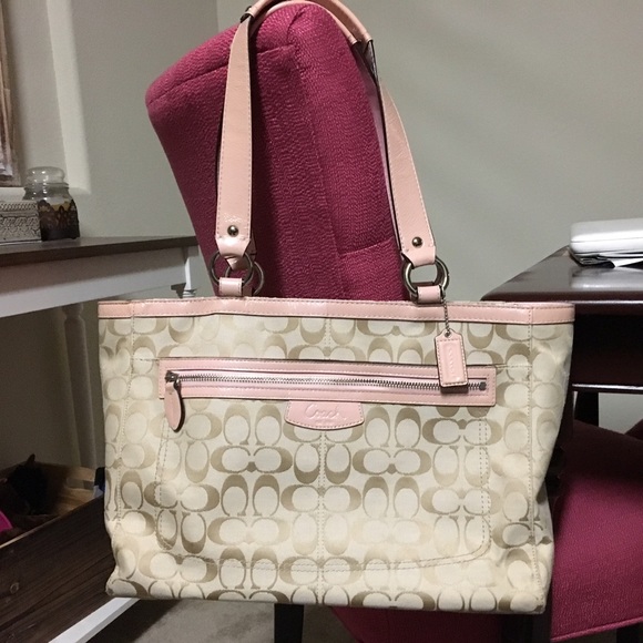 Khaki and Light Pink Authentic Coach Tote