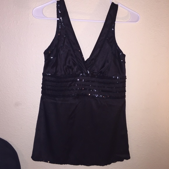 Bebe Vneck Sequin Black Silky Top, Sz S, NWT - Picture 1 of 4
