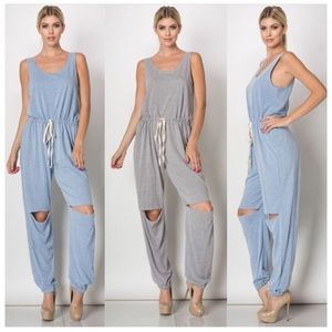 Ash Grey Ripped Knee Jumpsuit