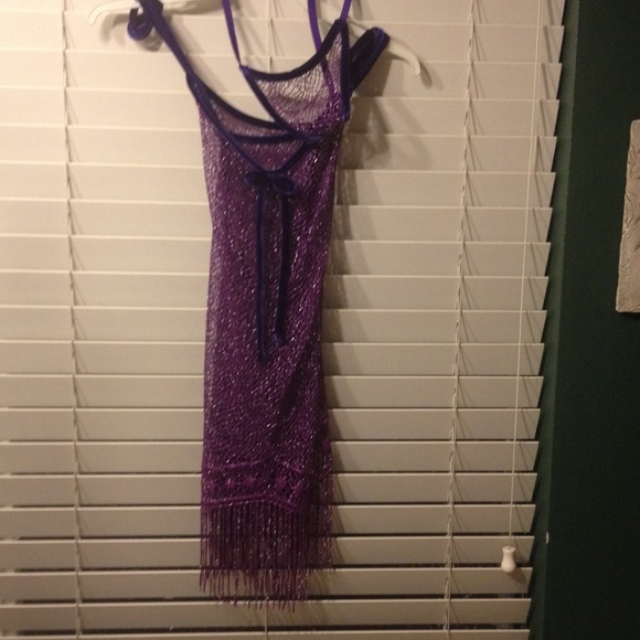 Purple shimmer fishnet / panties /fringe bottom