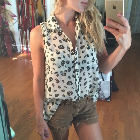 Black and white sheer skull top
