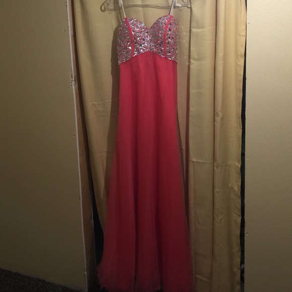 Beautiful Long Coral Rhinestone Dress