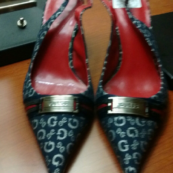 Guess Denim Logo Sling Back Heels