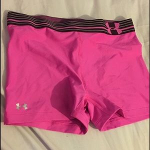 Pink UA spandex shorts heat-gear®