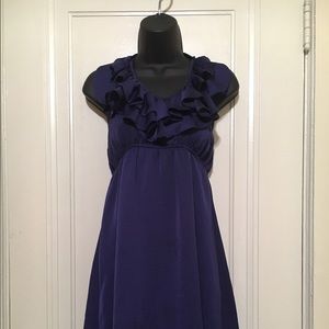 Purple halter tie neck blouse with ruffle front