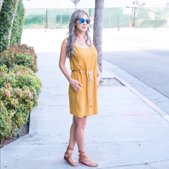 MUSTARD GREYLIN CHIFFON ROPE BELT DRESS