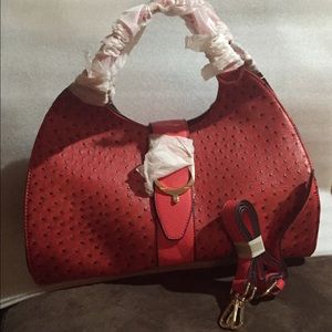 BRAND NEW - Red Ostrich print bag