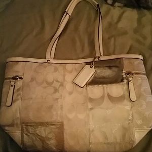 Coach White/Silver Patchwork Medium Tote