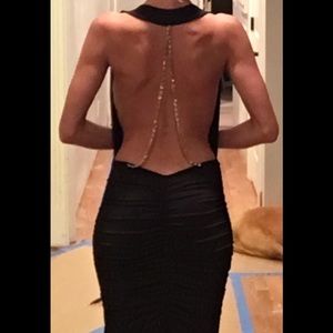 Long formal black backless dress