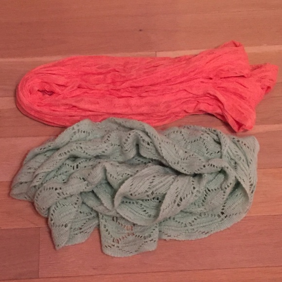 Blue and pink scarves