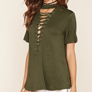 Mock Neck Lace-Up Top (IN BLACK)