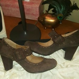 Brown suede Mary Janes