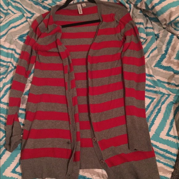 Comfy red and gray sweater