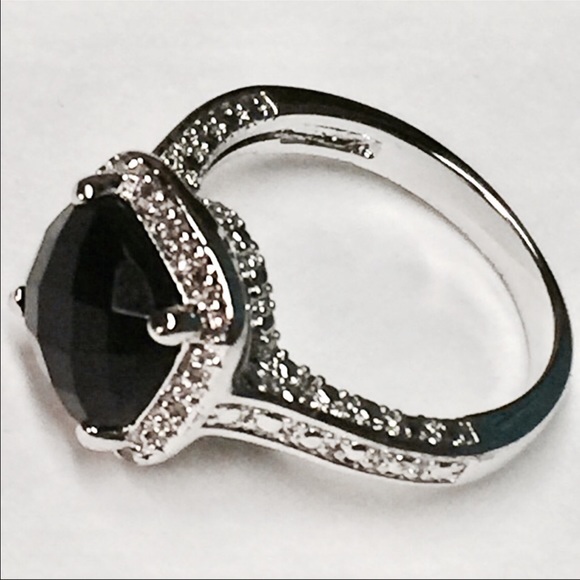 Jewelry - 4 CT Genuine Black Onyx, 16 Diamond Accent Ring