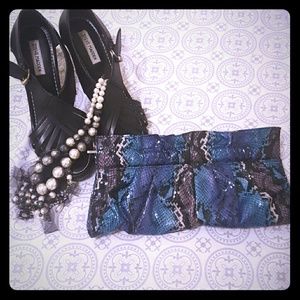 Express Blue Faux Snakeskin Clutch EUC