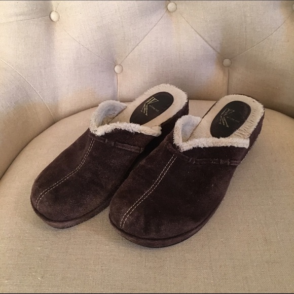Suede leather mules with faux shearling lining