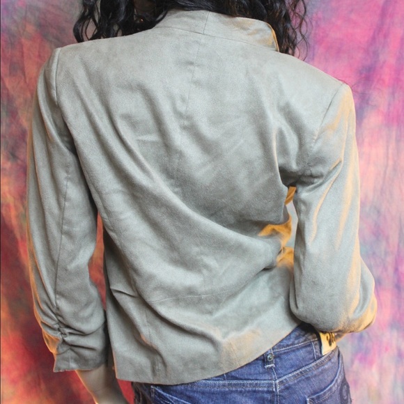 Dark tan khaki faux suede crop moto jacket - Picture 3 of 6