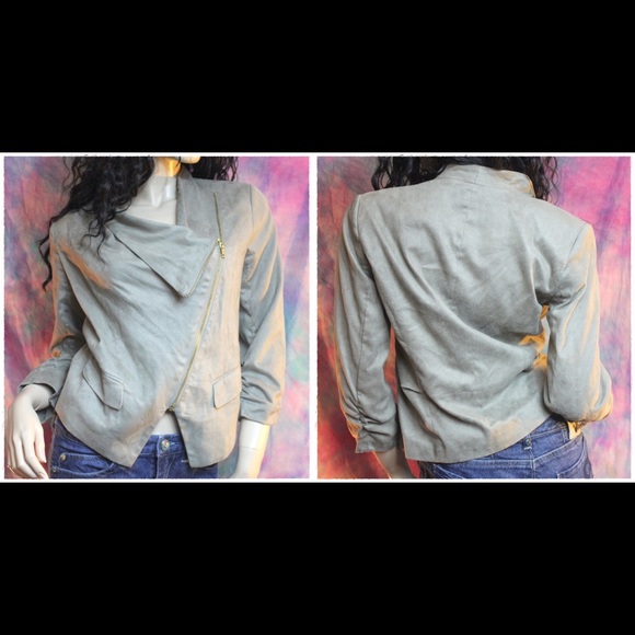 Dark tan khaki faux suede crop moto jacket - Picture 4 of 6