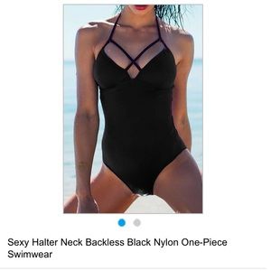 Black halter one piece swim suit