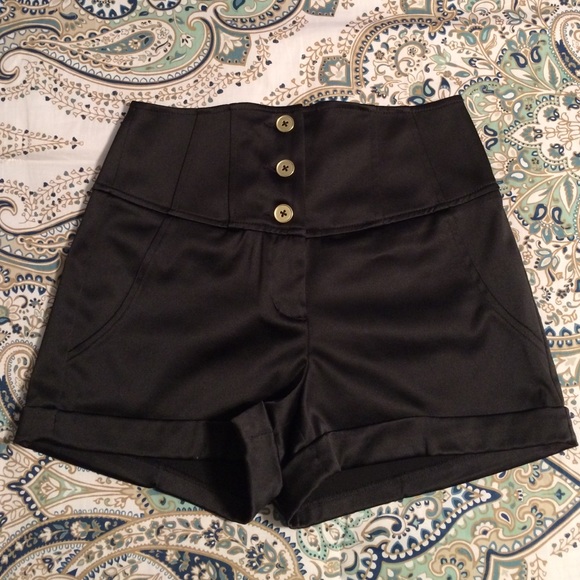Black satin high wasted shorts. Worn once.