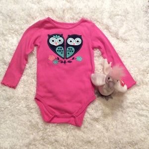🌹 HP Okie Dokie Girls Pink Owls Onesie 24 months