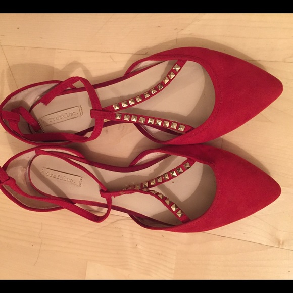 Zara Trafaluc Red and Gold Studded Flats