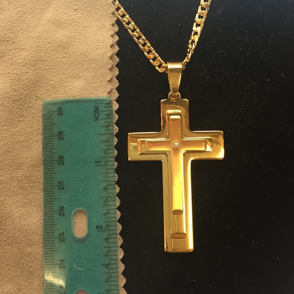 stainless steel cross and chain-gold - Picture 1 of 4