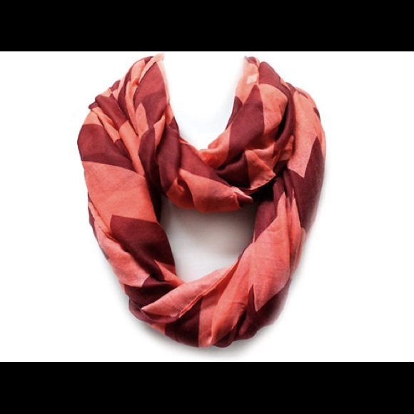 Designer infinity wine, red and orange scarf.