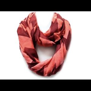 Designer infinity wine, red and orange scarf.