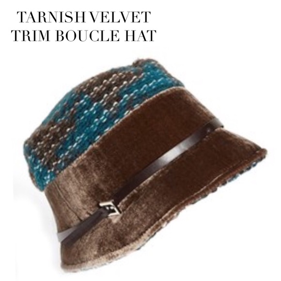 Tarnish Accessories - 😳 Tarnish Velvet Trim Brown & Teal Bouclé Hat