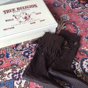 True Religion Brown Suede Mocassin Boots