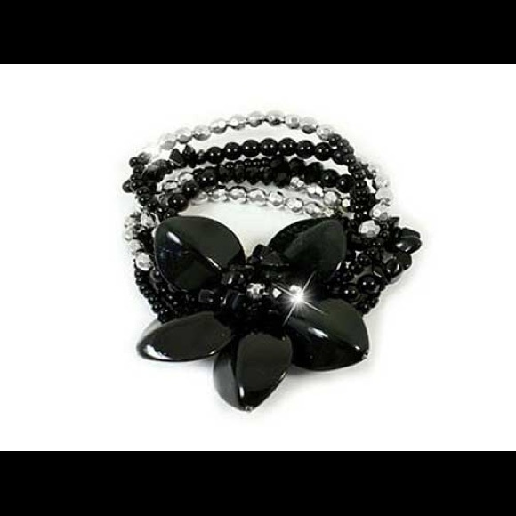 Black natural stone beads and five strand bracelet