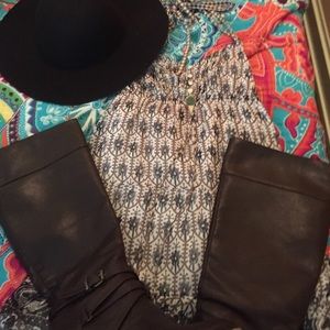 A Halter Brown and White Printed Dress