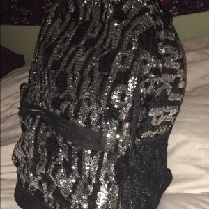 Black and silver sequin Victoria's Secret backpack