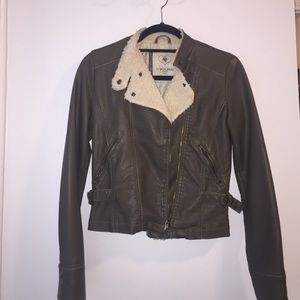 Olive green faux leather jacket