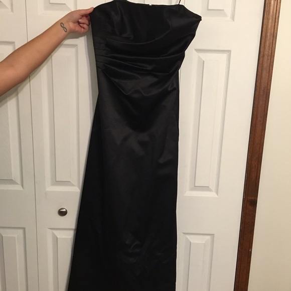 Black Strapless Satin Bridesmaid Formal Dress