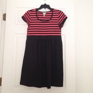 Pink + Black-Striped Maternity Dress