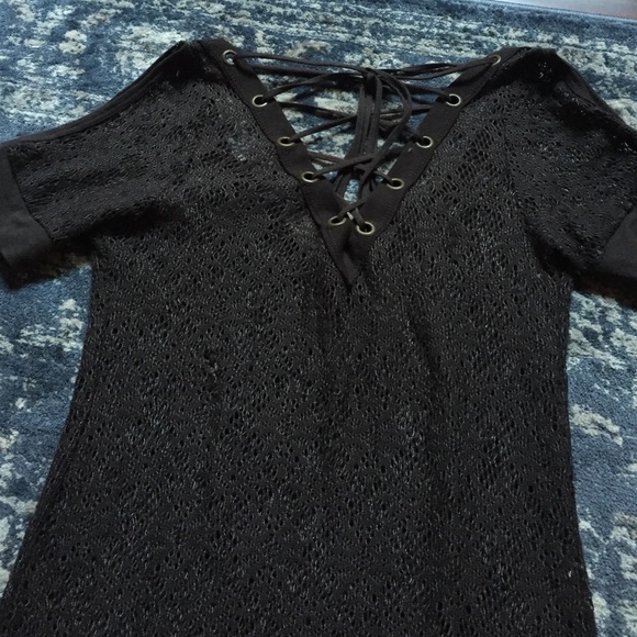 Rocker Chic Tunic with Lace, Ties, and Studs. Sz S - Picture 2 of 4