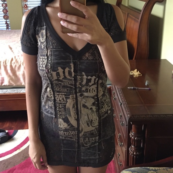 Rocker Chic Tunic with Lace, Ties, and Studs. Sz S - Picture 4 of 4