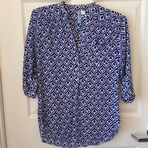 Francesca's Flowy Blue & White Blouse