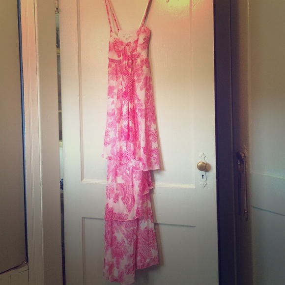 Pink, tiered silk Banana Republic dress, worn once