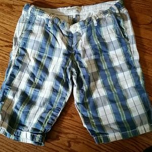 Blue and white plaid shorts