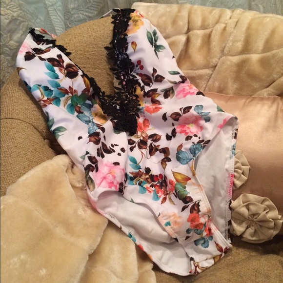 Lace-Front One-Piece with Plunging Deep V-neckline