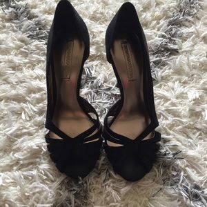 BCBG black satin sheen suede heel - size 6