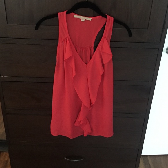 Guess coral tank with racer back and ruffle front