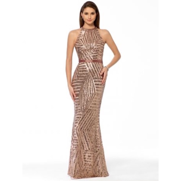 Bronze geometric sequin gown