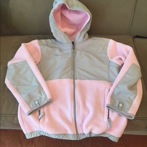 North face Denali with hood, pink, girls large