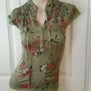 Olive green floral print top