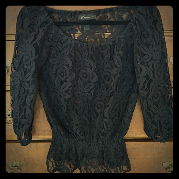 INC black lace peplum top, xs