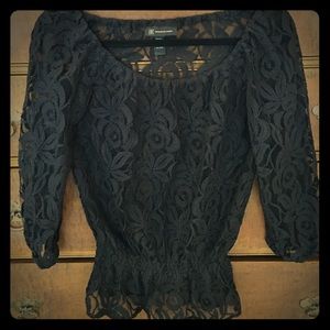 INC black lace peplum top, xs